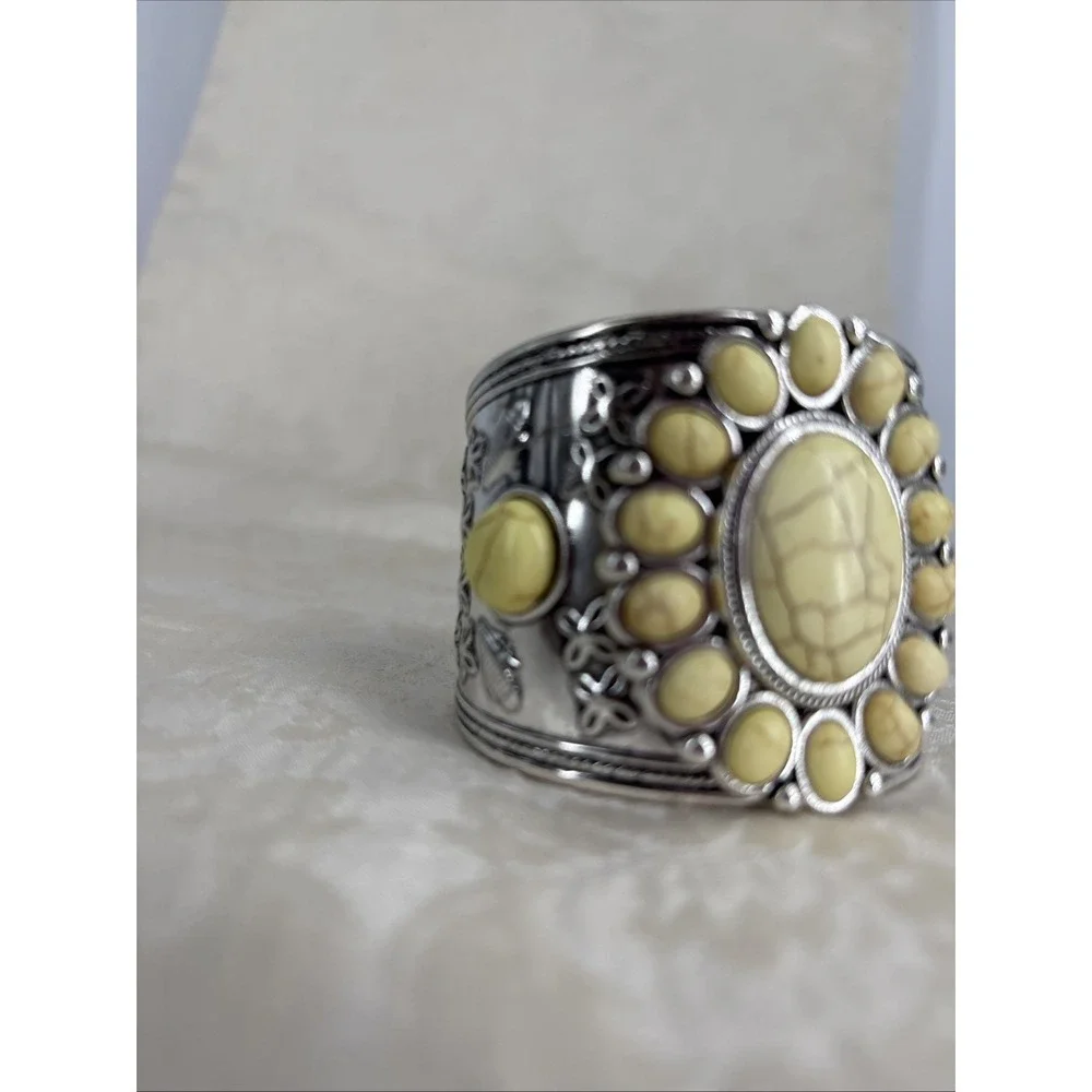 Howlite Flower Cuff Bracelet Western Boho Yellow